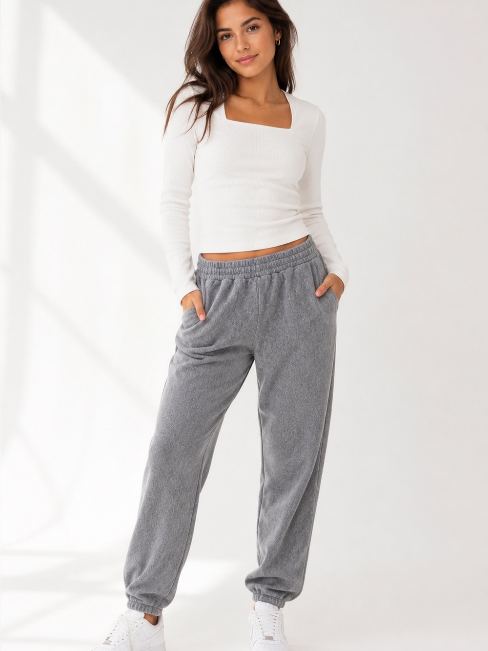 ZARA Gray Velour Jogger Pants – Size L
